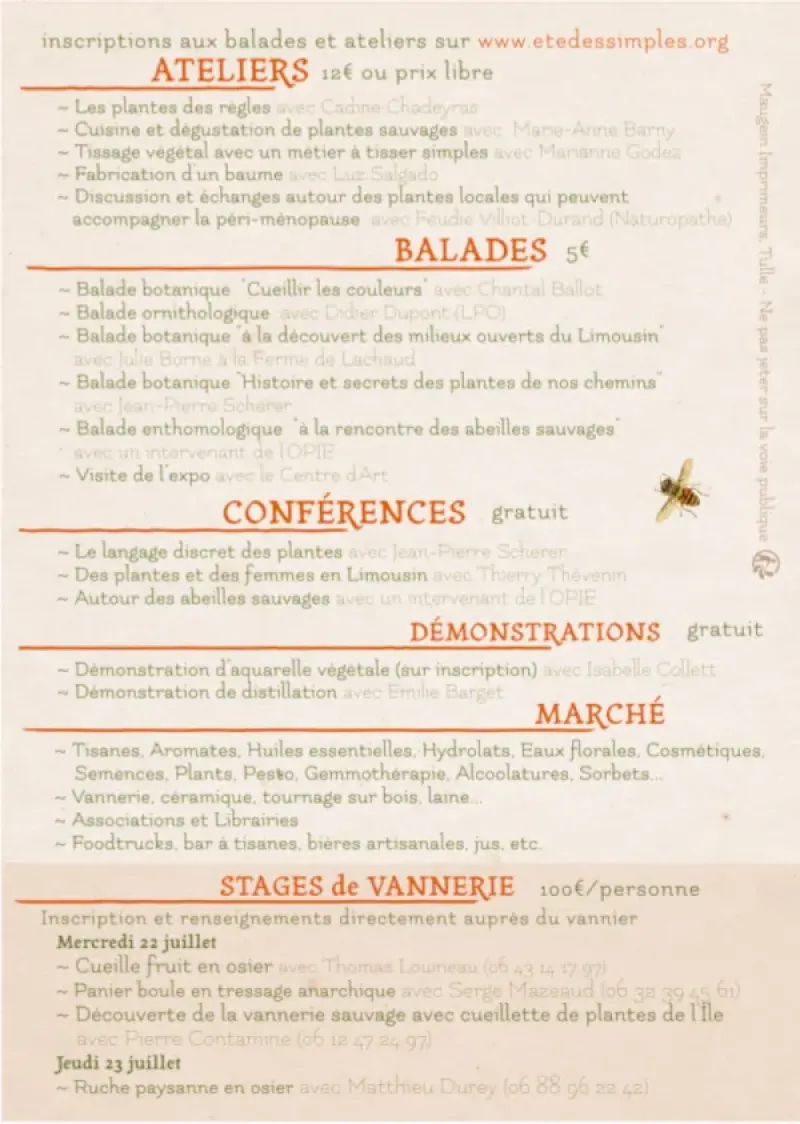 Programme de l'été des simples à Vassivière 2026